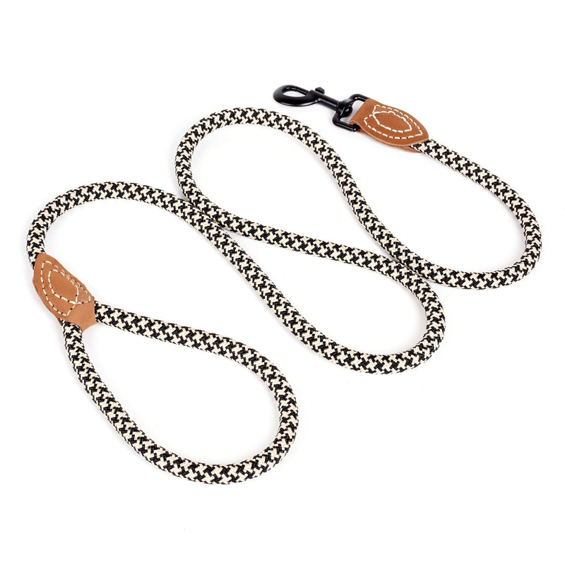 Mile High Life | Mountain Climbing Dog Rope Leash with Heavy Duty Metal Sturdy Clasp | Genuine Leather Tailored Connection with Strong Stitches 48 Inch (Pack of 1) Black Khaki - PawsPlanet Australia