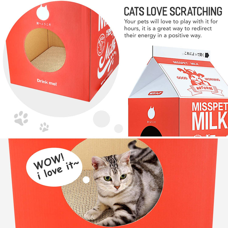 [Australia] - ScratchMe Cat Condo Scratcher Post Cardboard Red Milk Box 