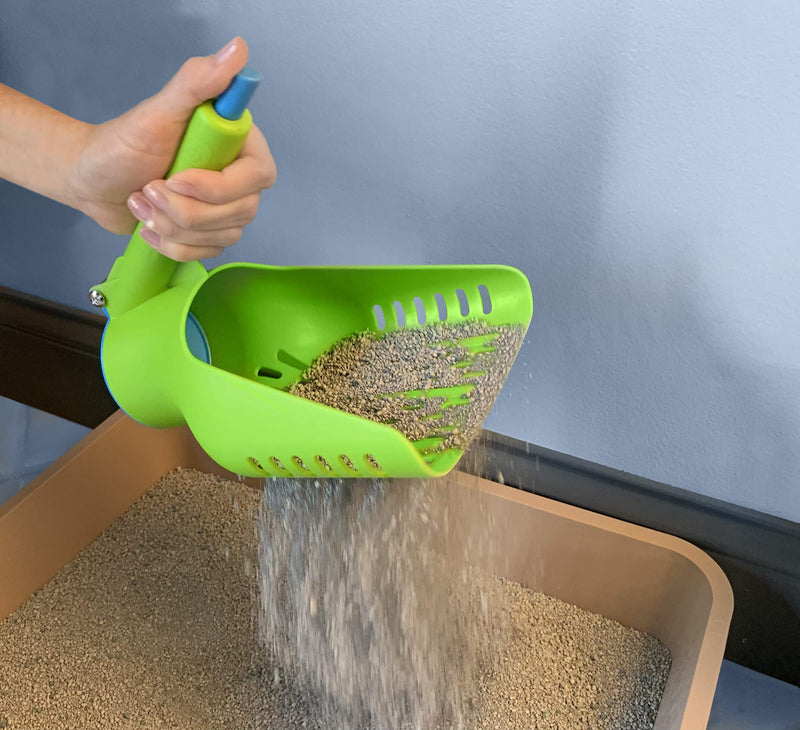 [Australia] - Duke-N-Boots Large Cat Litter Scoop, Patented Push Button Flap, Large Sifter with Deep Shovel (8" x 6" x 8") Green/Blue 