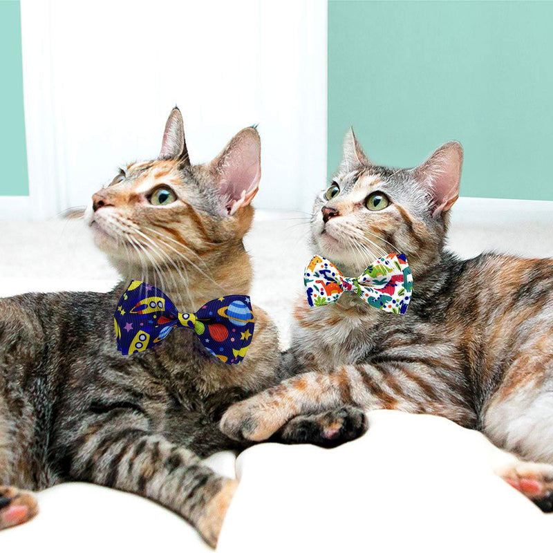 Pohshido 2 Pack Cat Collar with Bow Tie and Bell, Kitty Kitten Space and Dinasour Breakaway Collar for Males Females Boys and Girls Cats Spaceship / Dinosaur - PawsPlanet Australia