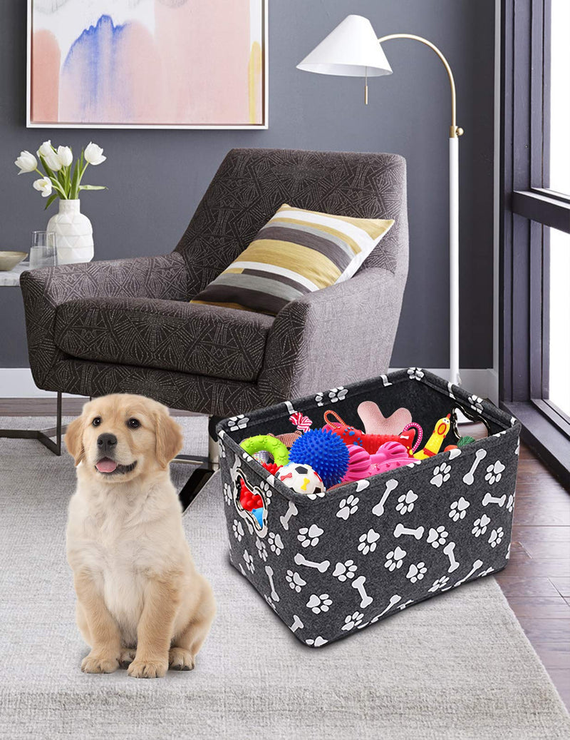 Brabtod Foldable Fabric Felt Storage Bins with Handles, Pet Supplies Storage for organizing pet Toys, Blankets, leashes and Food-Gray Gray - PawsPlanet Australia