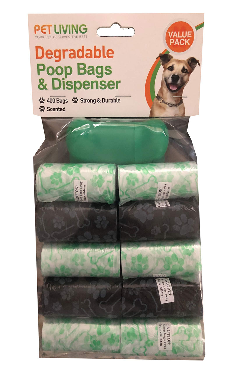 Pet Living DOGGY WASTE REFILL DEGRADABLE BAGS POOP SCOOP REFILLABLE 400 BAGS 2 COLOURS POO BAGS FOR DOGS WITH DISPENSER VALUE PACK (Black & Green) Black & Green - PawsPlanet Australia