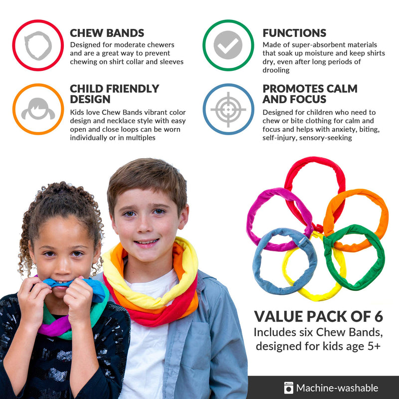 [Australia] - Chew Bands Necklaces 6-Pack Terry Cloth Super Absorbent Alternative to Chewing Shirts and Clothing 
