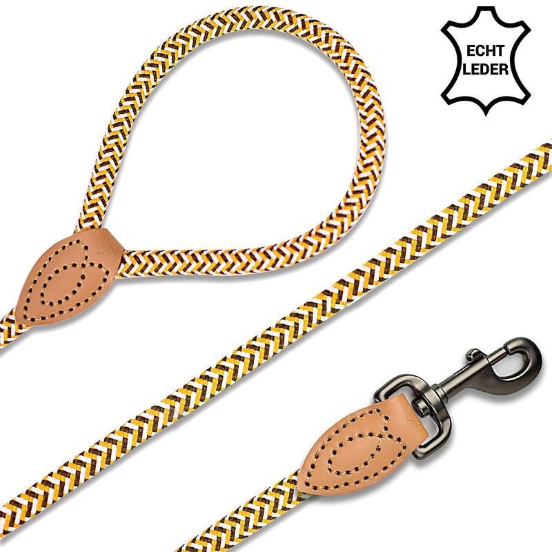 ne&no® dog leash (brown/white/yellow) rope leash for dogs I training leash for dogs I round lead, braided I hand loop rope leash dog I city leash I 1.2m dog leash brown / white / yellow - PawsPlanet Australia