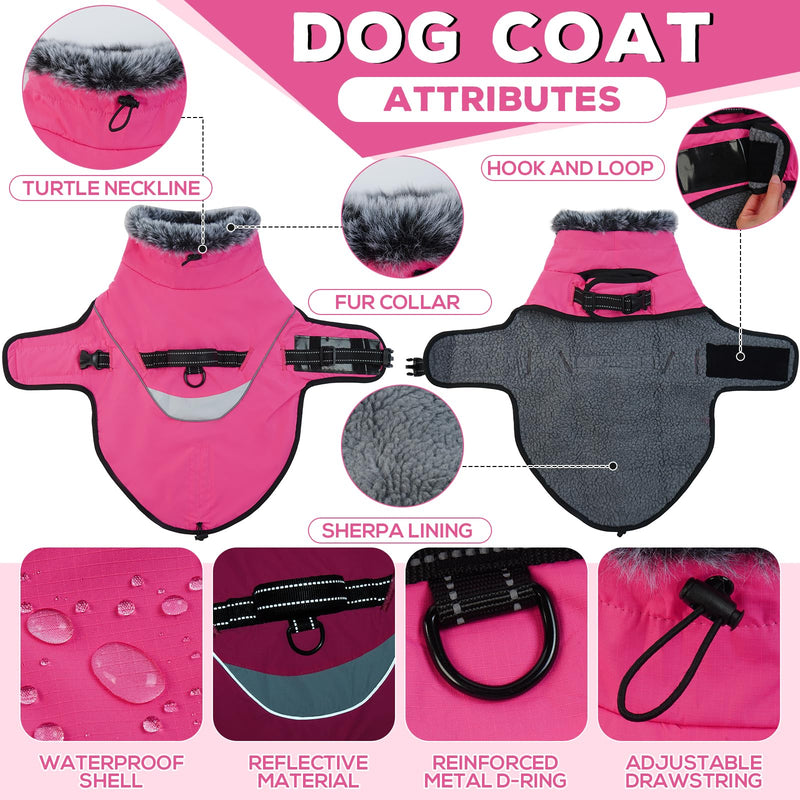 ROZKITCH Extra Warm Dog Coat Waterproof Reflective Adjustable Dog Jacket Dog Winter Coat with Fleece Turtleneck Dog Jacket for Cold Weather Soft Winter Coat for Small Medium Large Dog Rose Red L - PawsPlanet Australia