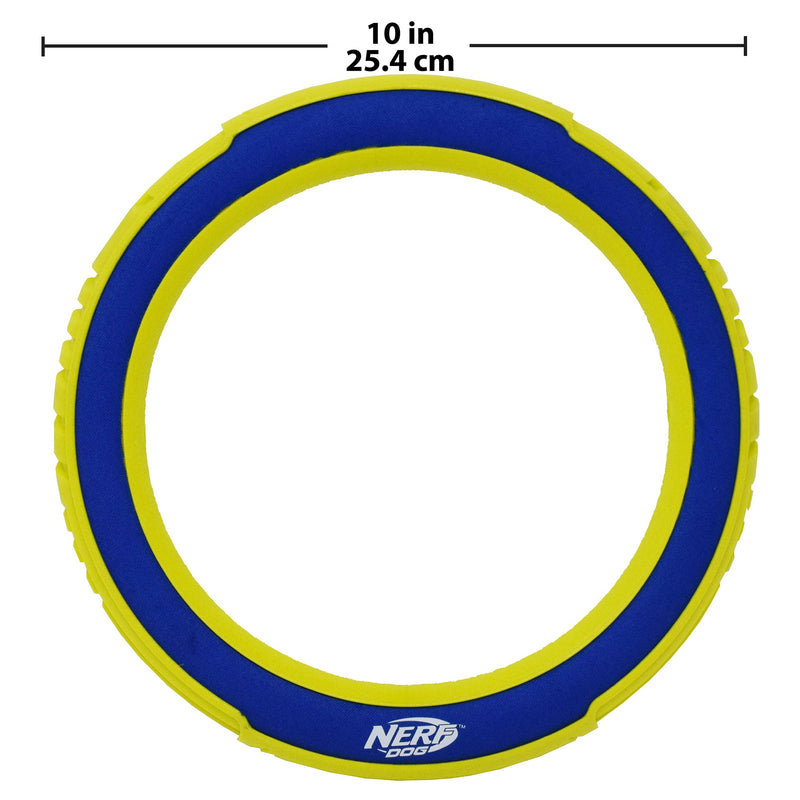 Nerf Dog Megaton Nylon Flyer Dog Toy, Frisbee, Lightweight, Durable and Water Resistant, 10 Inch Diameter, For Medium/Large Breeds, Single Unit, Blue/Green - PawsPlanet Australia