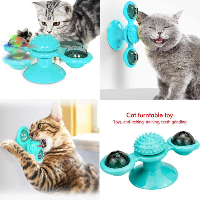 Windmill Cat Toys, Turntable Interactive Cat Toy Wall Mount Kitten Tooth brush Toy with Suction Cup Glowing Ball Catnip for Indoor Cats Tooth Cleaning Massage Scratching Tickle - PawsPlanet Australia