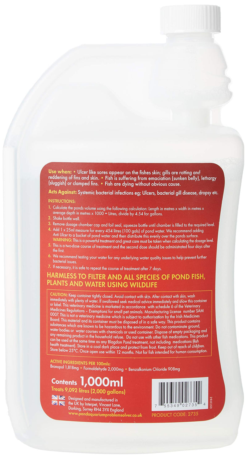 Blagdon Anti-Ulcer Treatment for Pond Fish, 1 Litre Clear 1 l (Pack of 1) - PawsPlanet Australia