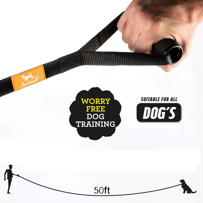 Dog Training Lead for Dogs and Puppies - 50 Foot Long with Padded Foam Barrel Handle - Free Carry Bag - Made from Strong Nylon - 1 Inch Wide (50 Foot) - PawsPlanet Australia