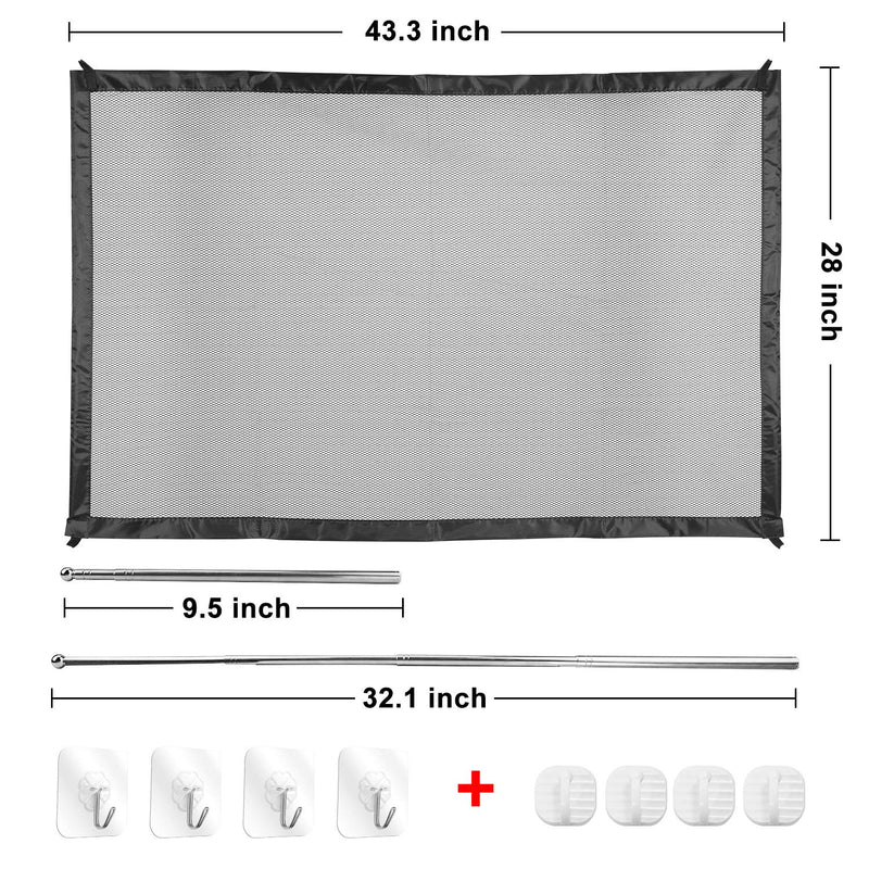 [Australia] - JHTOPJH Magic Gate for Dog with 8 Hooks, Mesh Dog Gate 43.3 x 28 in, Dog Gate for Doorways, Easy to Install Pet Gate, Mesh Folding Safety Dog Fence, Keep Small Pets Away from Bathroom (Black) 