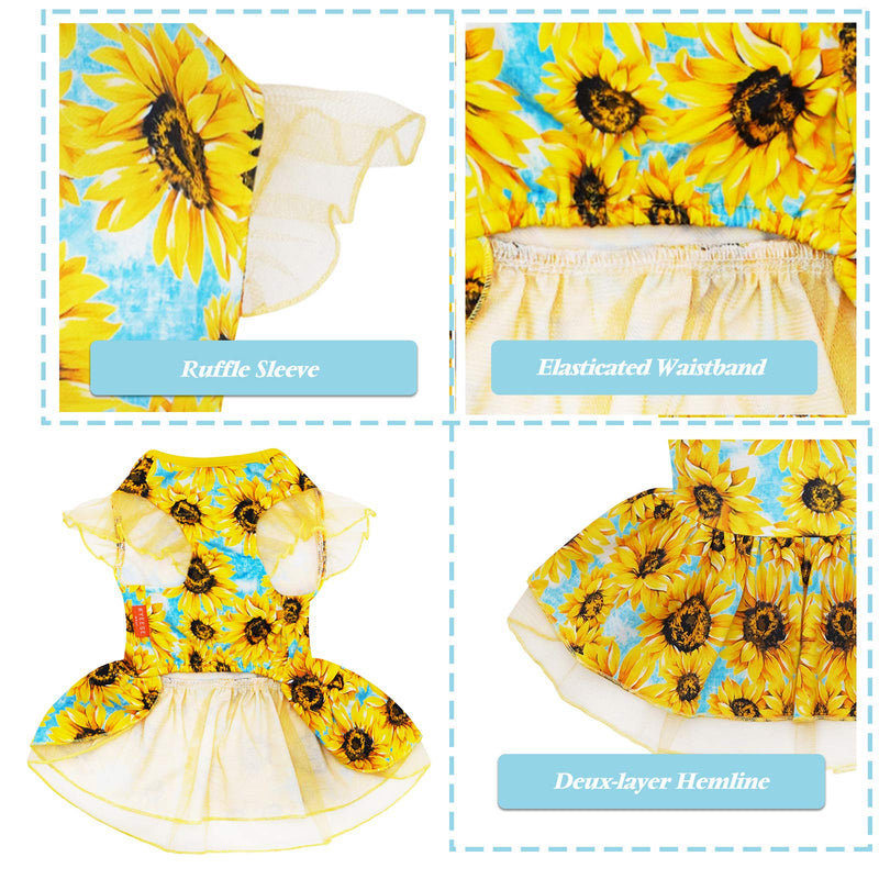 kyeese Dog Dress Sunflower Dogs Sundress Tulle with Ruffle Sleeves Puppy Dress Dog Clothes XS (2.5-4lbs) - PawsPlanet Australia