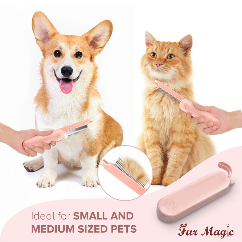 Fur Magic Deshedding and Dematting Comb, 2 Sided Foldable Pet Grooming Brush for Deshedding, Mats and Tangles, Reduce Shedding for Dogs and Cats with Medium and Short Hair, Pink - PawsPlanet Australia