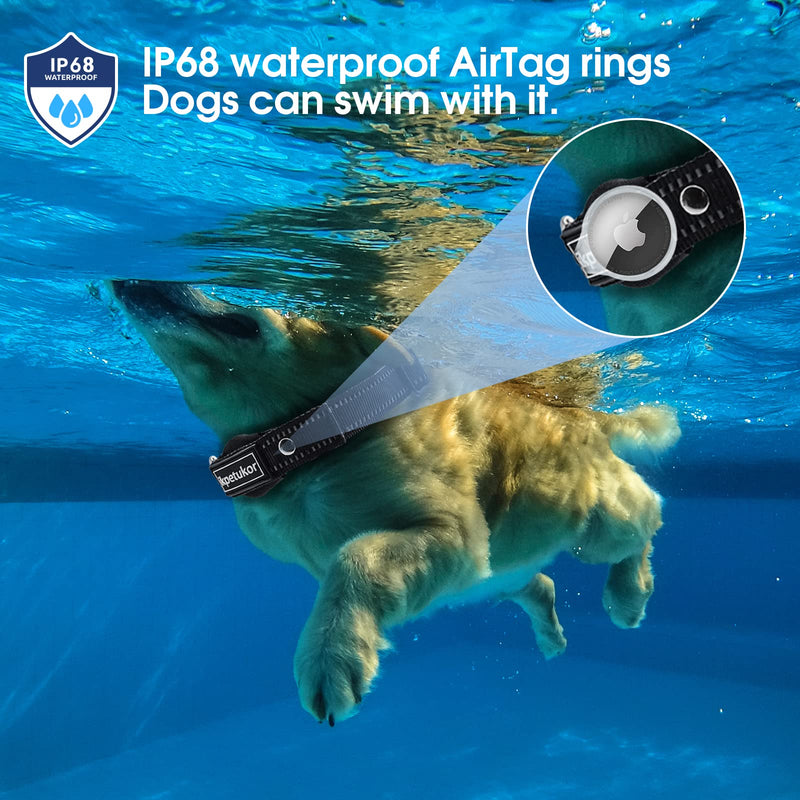 AirTag Dog Collar,IP68 Waterproof Case AirTag Dog Collar,Triple Anti-Lost,Wear-Resistant and Anti-Collision AirTag Collars,Reflective AirTag Pet Collar(Black-M) Black Medium - PawsPlanet Australia
