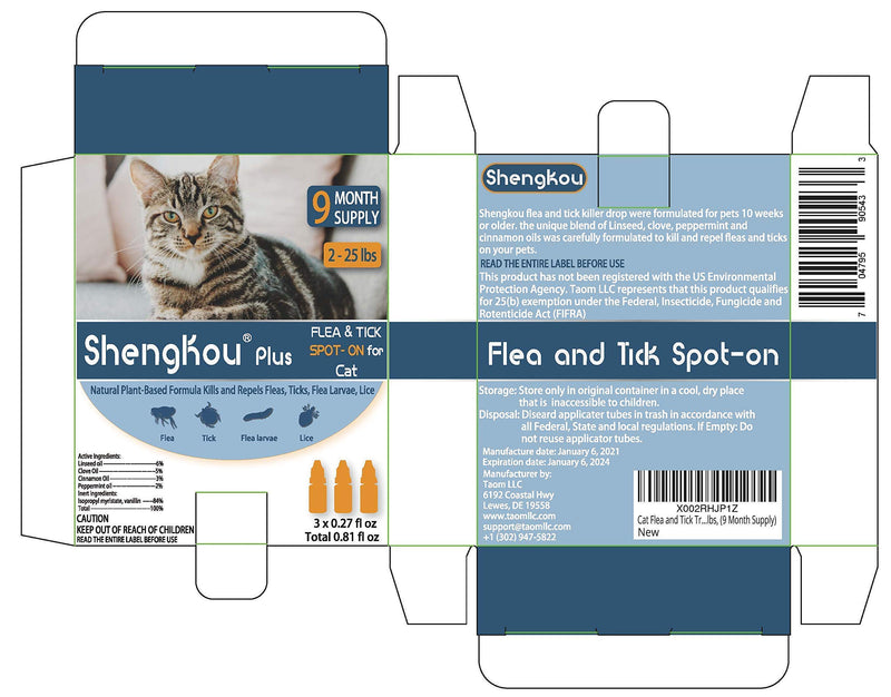 Cat Flea and Tick Treatment and Prevention, Effective Spot-On Made with Natural Formula, 2-25 lbs, (9 Month Supply) - PawsPlanet Australia