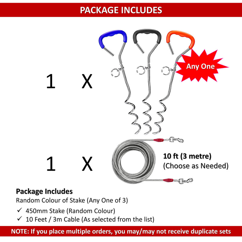 3m Dog Chains for outside Dog Tie Out Cable Heavy Duty Steel Spiral Ground Spike Stake (45cm) Dog Tether Outdoor Dog Camping Tie Out Lead Leash for Dogs 125 lbs (Cable & Stake, 10 Feet (3m)) Cable & Stake 10 Feet (3m) - PawsPlanet Australia