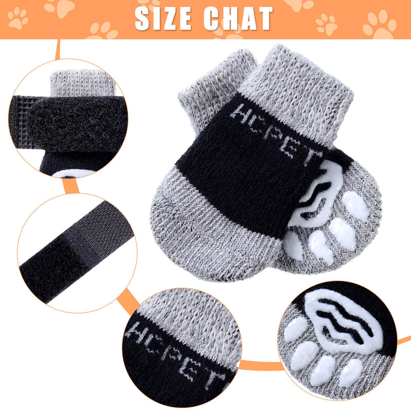 Frienda 8 Pieces Pet Knit Socks Anti-Slip Dog Cat Socks Adjustable Paw Protector for Small Puppies and Kittens Traction Control S Black and Gray - PawsPlanet Australia