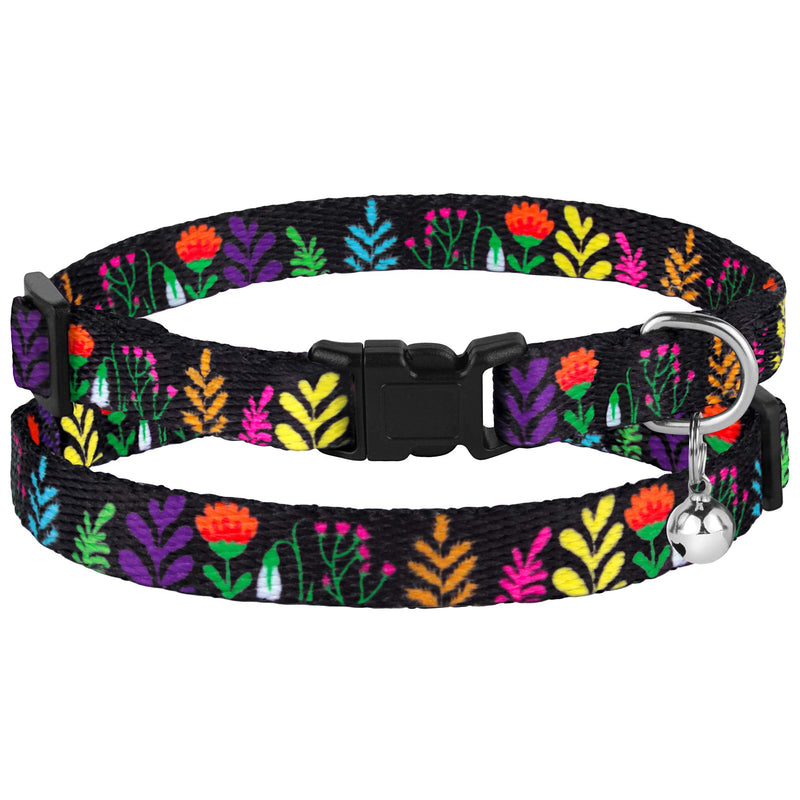 [Australia] - CollarDirect Cat Collar with Bell Floral Pattern 2 Pack Set Flower Adjustable Safety Breakaway Collars for Cats Kitten Black + Yellow 