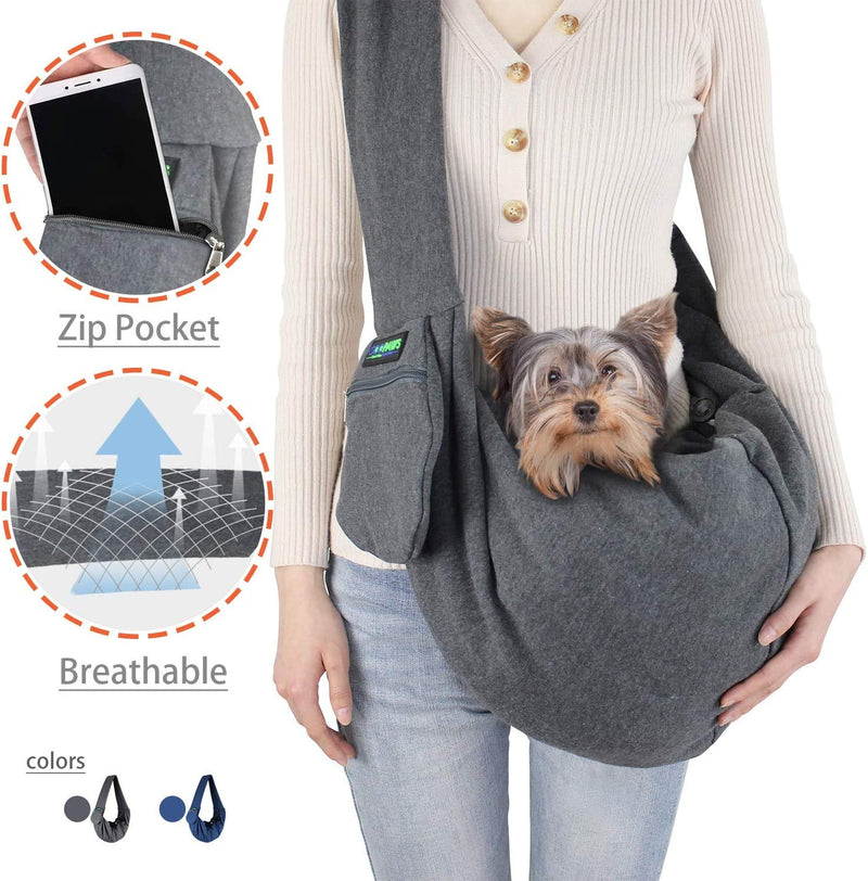 [Australia] - JESPET Comfy Pet Sling for Small Dog Cat, Hand Free Sling Bag Breathable Soft Knit with Front Pocket, Travel Puppy Carrying Bag, Pet Pouch. Machine Washable Grey 