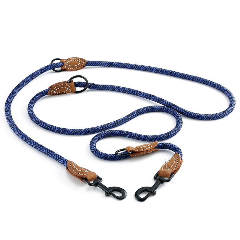 [Australia] - Mile High Life | Double Dogs Leash | Dog Slip Rope Lead | Dual Configuration | Mountain Climbing Rope 8FT with Heavy Duty Metal Sturdy Clasp (Multi- Colors) Blue 