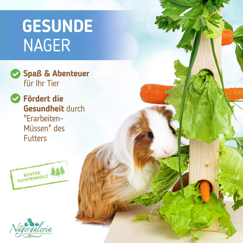Nagergaleria feeding tree rabbits guinea pigs with wooden base plate and ground spike for the rabbits' outdoor enclosure - PawsPlanet Australia