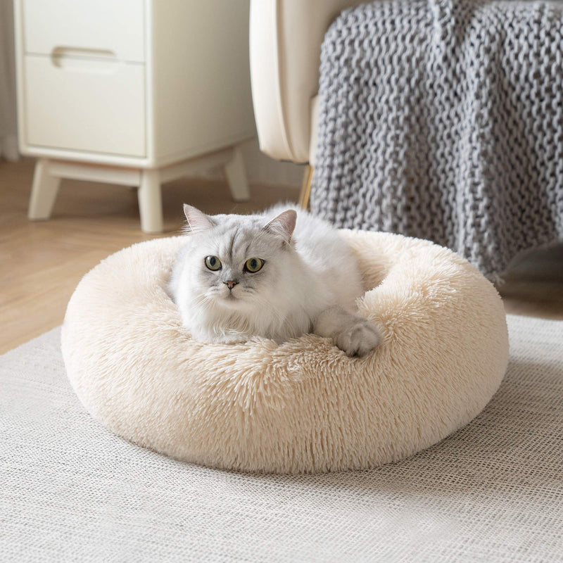Love's cabin 20in Cat Beds for Indoor Cats - Cat Bed with Machine Washable, Waterproof Bottom - Beige Fluffy Dog and Cat Calming Cushion Bed for Joint-Relief and Sleep Improvement 20" - PawsPlanet Australia