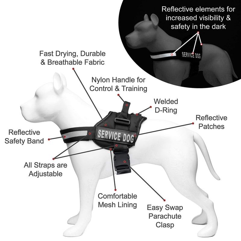 Industrial Puppy Service Dog Vest with Hook and Loop Straps and Handle - Harness is Available in 8 Sizes from XXXS to XXL - Service Dog Harness Features Reflective Patch and Comfortable Mesh Design XXXS, Fits Girth 12.50-14.50" Black - PawsPlanet Australia