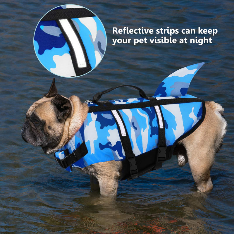 Letsqk Dog Life Jacket Ripstop Fin Shark Flotation Lifesaver Vests with Rescue Handle and High Buoyancy for Small Medium Large Dogs, Pet Safety Swimsuit Preserver for Swimming Pool Beach, Blue, XS X-Small - PawsPlanet Australia