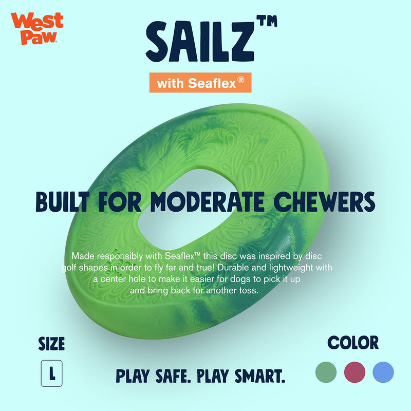 West Paw Seaflex Sailz Dog Toy Flying Disc – Machine Washable Dog Toys for Moderate Chewers – Eco-Friendly Zogoflex Toys for Dogs – Perfect for Gnawing, Fetch, Catch, Pet Training – 3 Colors Emerald - PawsPlanet Australia