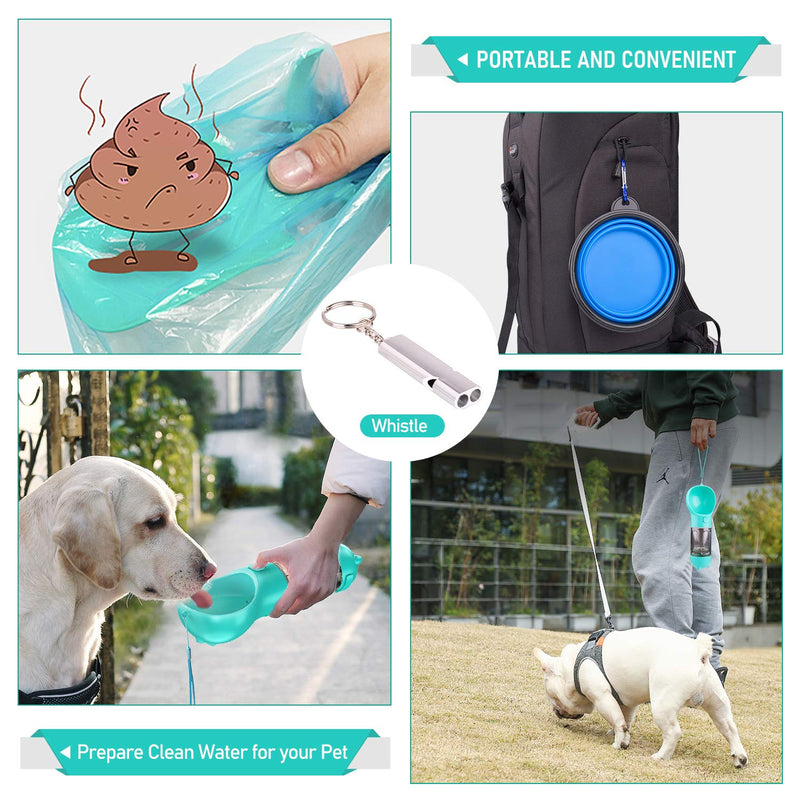 INPHER Dog Water Bottle,3 in 1 Portable Pet Cats Dispenser Drinker,Multifunctional Traning Outdoor Travel with Scoop, Snap Hook and Trash Bag,BPA Free,300ml,Blue - PawsPlanet Australia