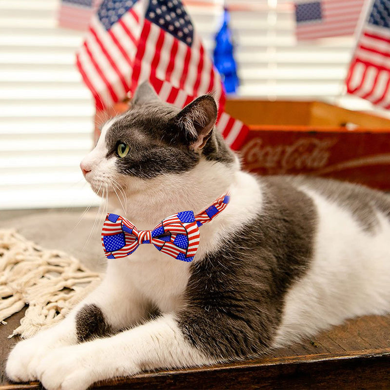 Pohshido 2 Pack 4th of July Cat Collar with Bow Tie and Bell, USA Independence Day Patriotic Kitty Kitten Collar for Male Female Boys and Girls Cats Freedom Stars/Old Glory - PawsPlanet Australia