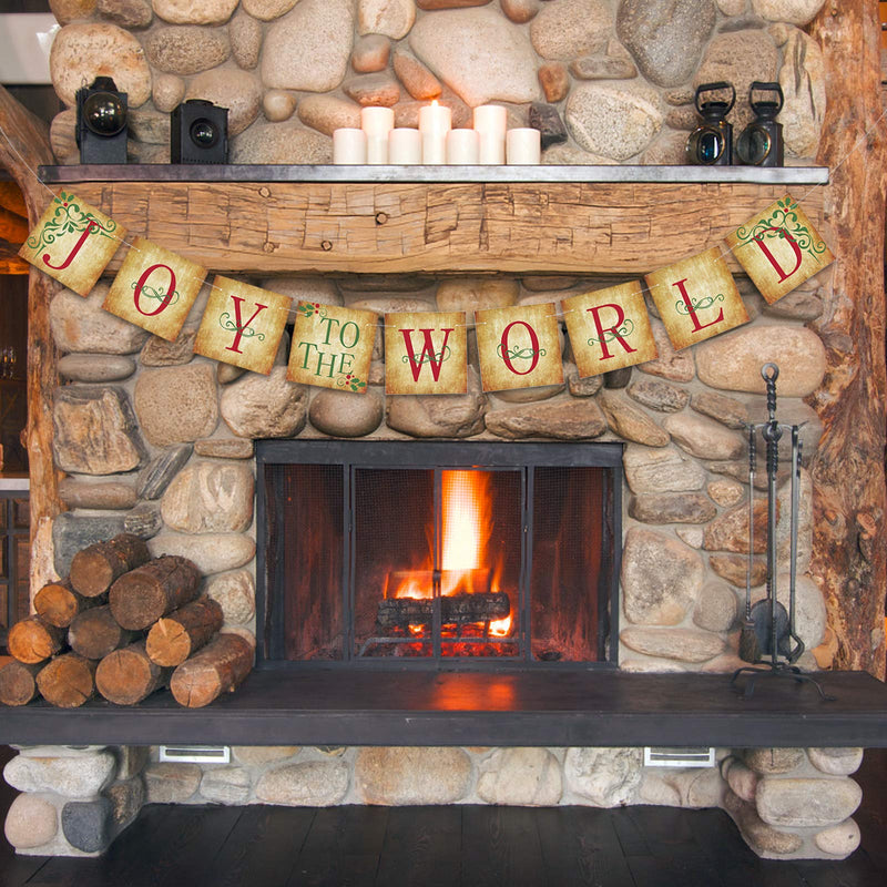 Christmas Decorations Indoor - JOY TO THE WORLD Banner - Vintage Xmas Decorations for Home Office Party Fireplace Mantle - PawsPlanet Australia