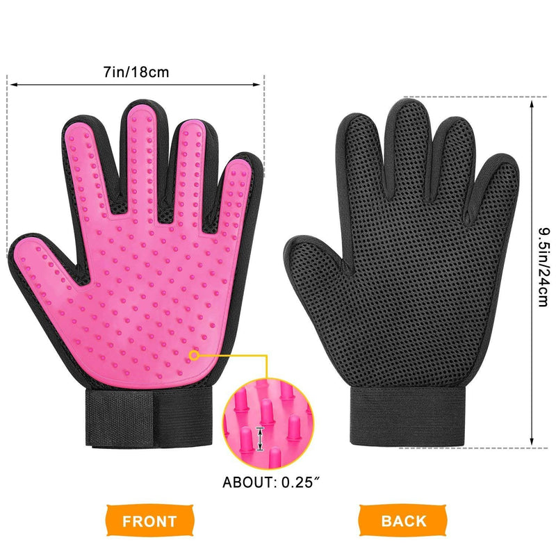 [Upgrade] 2-in-1 Pet Glove:Grooming Tool/Pet Hair Remover Mitt with Enhanced Five Finger Design–Effective Cat and Dog Hair Remover Mitt–Excellent Pet Grooming Kit for Pet Hair Removal,Gentle Massage [Pink, A pair] - PawsPlanet Australia