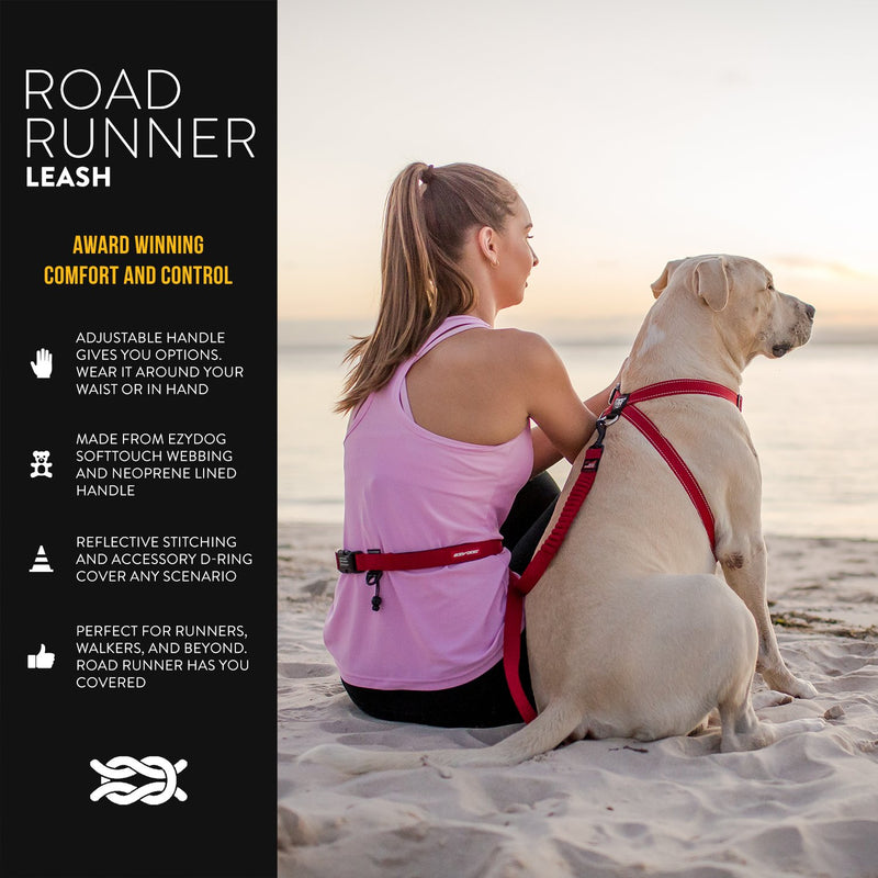 [Australia] - EzyDog Road Runner Hands Free Walking, Jogging, and Running Zero Shock Bungee Dog Leash with Reflective Stitching and Adjustable Waist Belt Black 