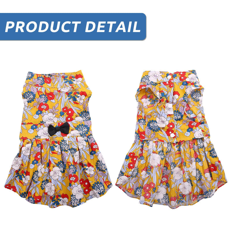 SAWMONG Dog Bowknot Floral Dress, Floral Dog Summer Dress, Cute Hawaiian Skirt for Small Pet Puppy Dogs and Cats (Large, Yellow Floral) Large - PawsPlanet Australia