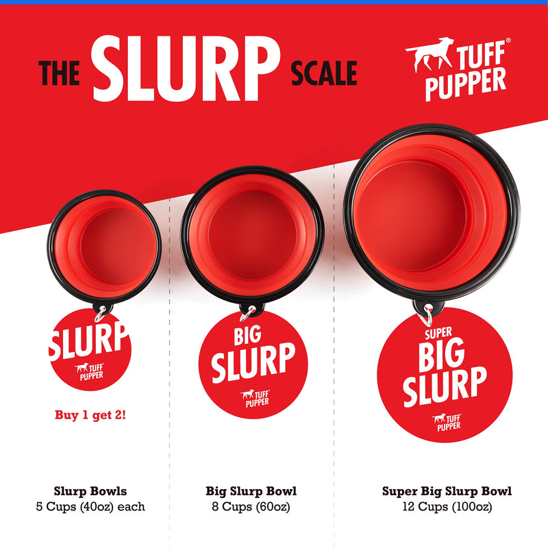 Tuff Pupper SuperBigSlurp - Collapsible Dog Bowls | Convenient Dog Travel Bowls w/Storage Lid | Keeps Pups Hydrated and Full | Portable Dog Water Bowls & Large Travel Bowls for Pets | Patent Pending Crimson Red L (40oz) x 2 - PawsPlanet Australia