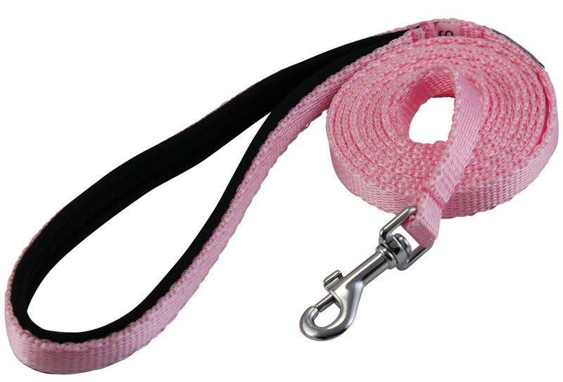 [Australia] - Dogs My Love 6ft Long Neoprene Padded Handle Nylon Leash 4 Sizes Pink Small - 3/8" Wide 