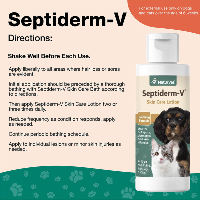 NaturVet Septiderm-V Skin Care Lotion for Dogs & Cats – Pet Health Supplement for Dermatitis, Dog Skin Allergies, Itching, Hot Spots, Cat Rashes – Pet Lotion, Grooming Aid – 4 Oz. - PawsPlanet Australia