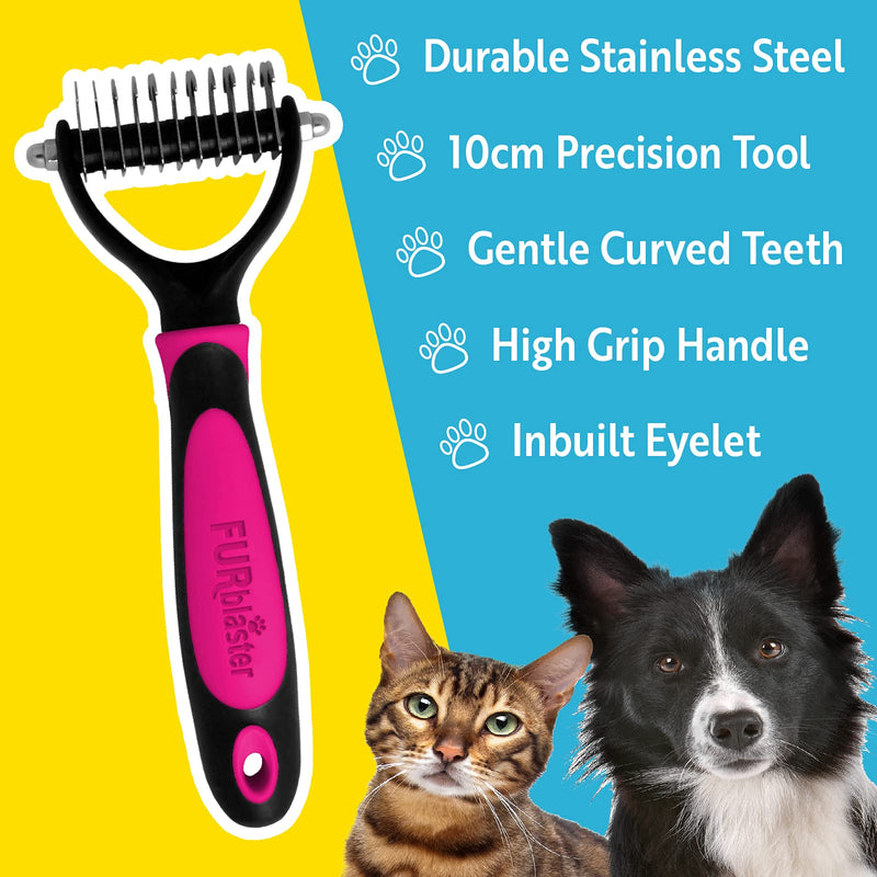 DakPets Cat & Dog Grooming Tool | All-In-One Metal Pet Hair Remover, Undercoat Rake, Dematting Tool, Detangling Comb, Fur Shedding Blade and Grooming Brush | For Medium to Long-Haired Cats and Dogs Hot Pink - PawsPlanet Australia