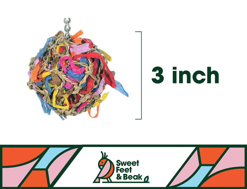 Sweet Feet and Beak Super Shredder Ball - Bird Cage Accessories to Keep Your Bird Busy Foraging for Hidden Treasures - Non-Toxic, Easy to Install Bird Foraging Toys, Bird Treats, Parrot Toys 3 inch - PawsPlanet Australia
