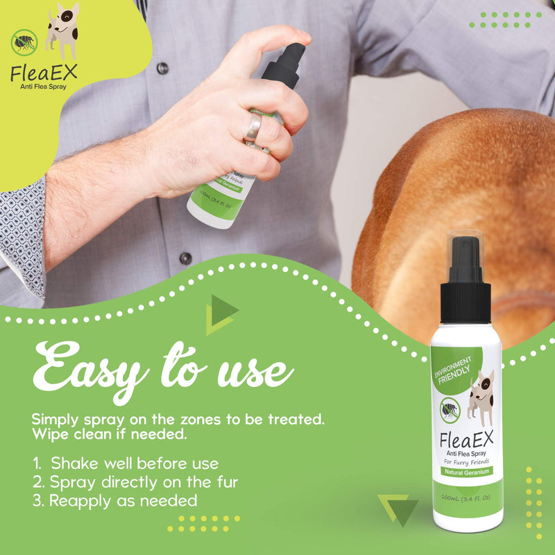 FleaEx Flea Treatment for Dogs & Cats - Natural Dog Flea Treatment Spray for Flea & Tick Prevention - Flea Spray for Dogs & Flea Treatment Cat - Alternative to Flea Shampoo for Dogs & Cats - 100 ml - PawsPlanet Australia