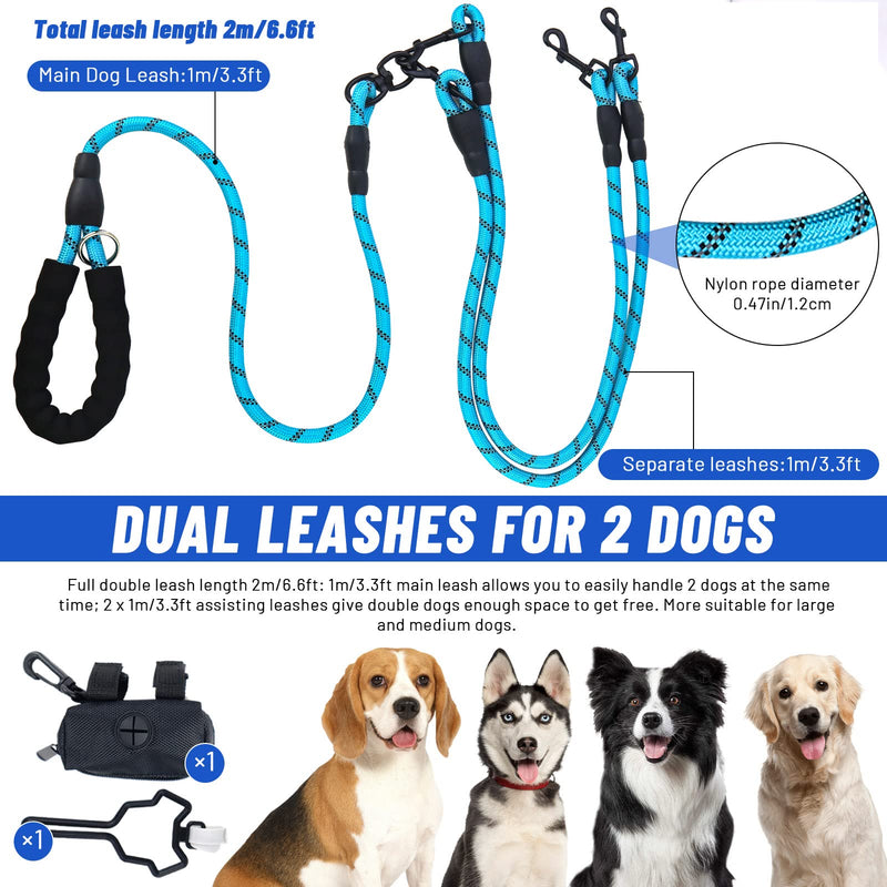 LELE LIFE Double Dog Leash for Two Dogs Heavy Duty Reflective Double Leashes for 2 Dogs 360° Rotating Double Dog Leash Tangle Free Large Dogs and Medium Dogs with Blue - PawsPlanet Australia