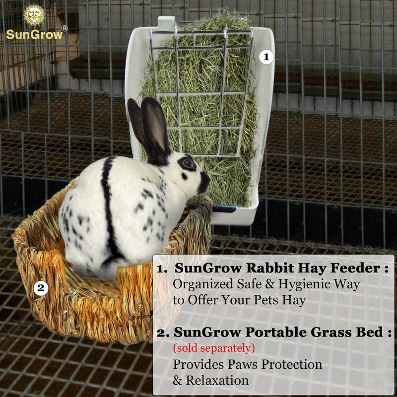 SunGrow Rabbit Hay Feeder Rack, 7 x 6 Inches, Food Dispenser Keeps Hay, Alfalfa and Other Grasses Dry, Attaches to Cage Conveniently, White - PawsPlanet Australia