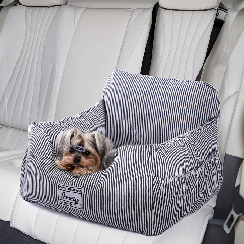 PETEPELA Dog Car Seat with Stable Seat Belt Soft Dog Booster Seat Waterproof Non-Slip Dog Transport Carrier for Small to Medium Dogs Blue Denim Blue - PawsPlanet Australia