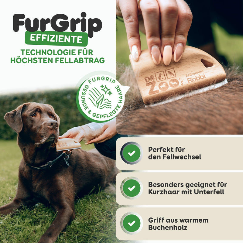 DR Zoo Robbi dog brush - short hair curry comb for removing top hair and undercoat from dogs - for small and large dogs. Wood for dogs - PawsPlanet Australia