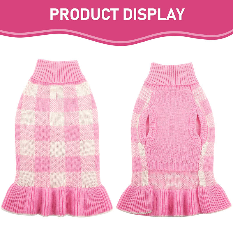 Dasior Pet Dog Sweater, Soft Turtleneck Knitted Plaid Stretch Pullover, Warm Knitwear Winter Clothes X-Small Pink - PawsPlanet Australia