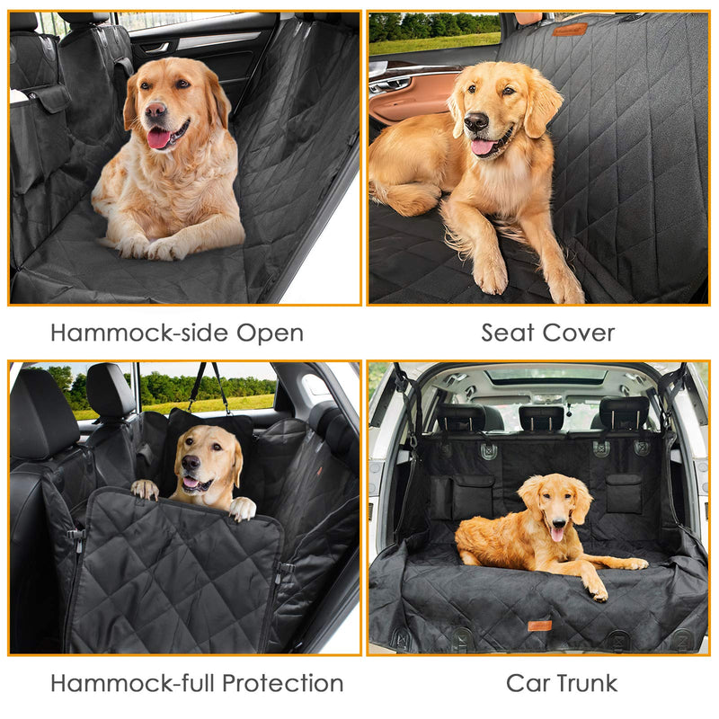 Looxmeer Dog Car Seat Cover, Rear Seat Cover with Viewing Window and Side Flaps, Thickening Dog Car Hammock with Safe Belts and Carry Bag, Splash Proof, Anti-Scratch, Black Dog Car Seat with Viewing Window - PawsPlanet Australia