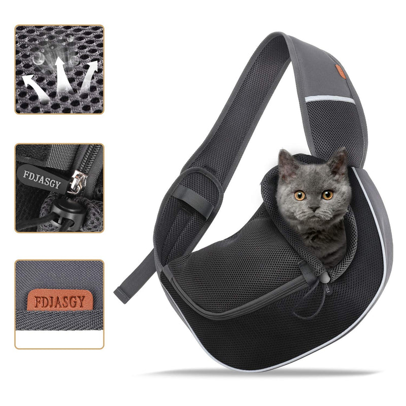 FDJASGY Pet Sling Carrier for Small Dogs Cats,Breathable Mesh Travelling Hand Free Puppy Backpack with Pouch and Adjustable Strap Carrier M Black - PawsPlanet Australia
