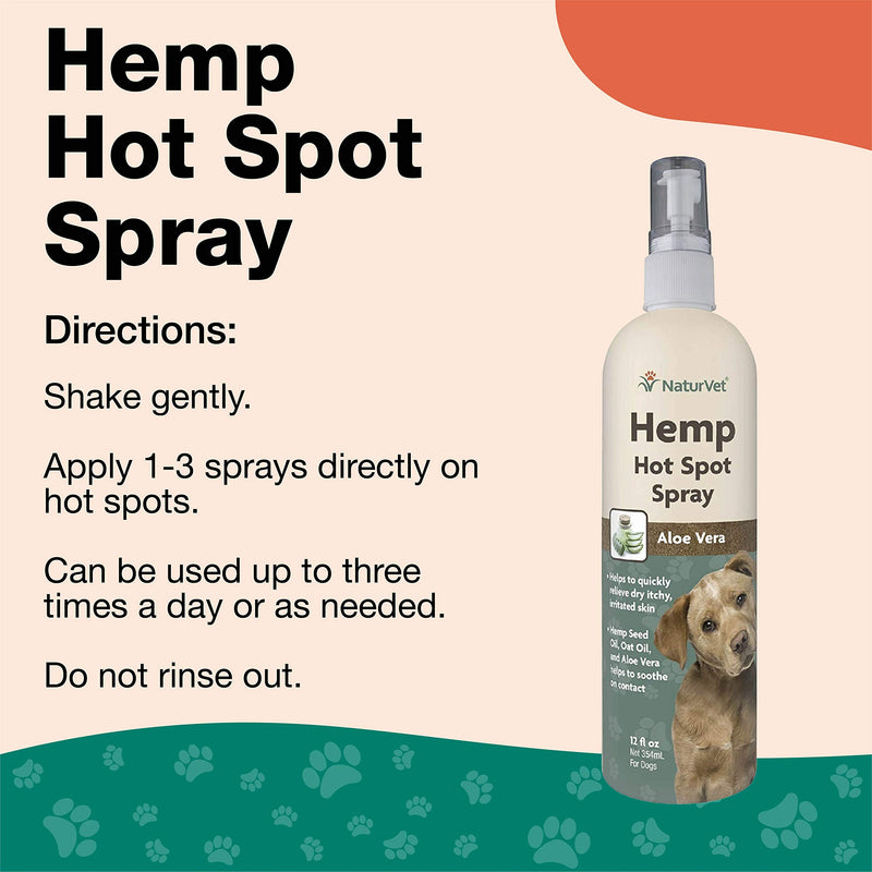 NaturVet Hemp Hot Spot Spray with Aloe Vera for Dogs, 12 oz Liquid, Made in The USA - PawsPlanet Australia