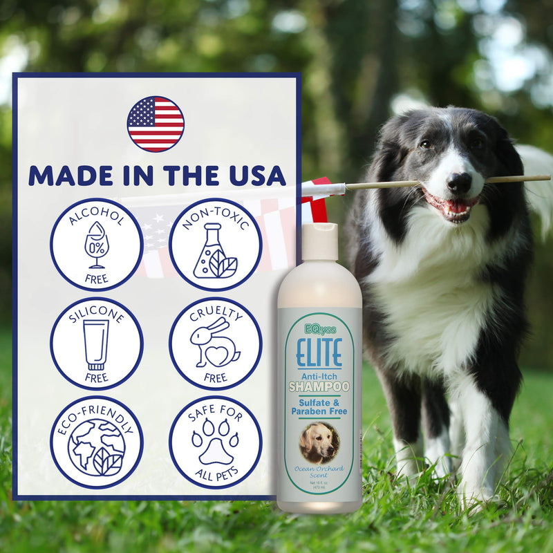[Australia] - EQyss Elite Anti-Itch Pet Shampoo - Fortified with Aloe for Immediate Relief. Anti-Itch Shampoo. Sulfate & Paraben Free. pH balanced. Cruelty Free & Vegan. Ocean Orchard Scent. Made in the USA. 