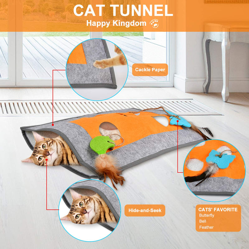 Cat Play Mat for Indoor Cats, Interactive Tunnel Cat Toy Scratching Mat Crinkle Scratch Bed Sleep Mats with Peek Hole, Small Bell, Butterfly/Bird Toy, Feathers for Cats Kittens Kitty - PawsPlanet Australia